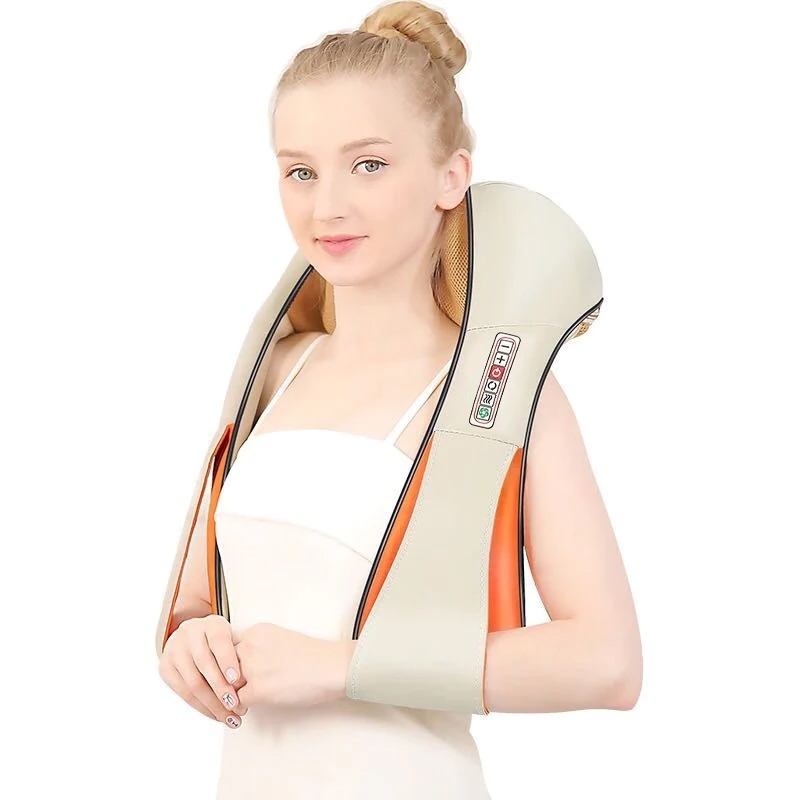 Masażer do karku i szyi podgrzewany Shiatsu Beżowy 12V/230V