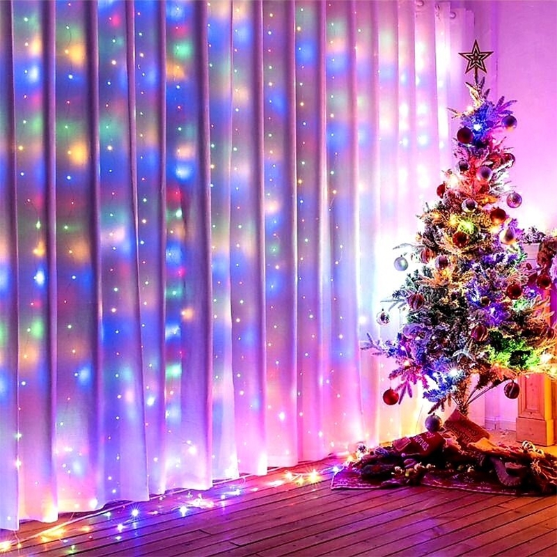 Kurtyna świetlna druciki LED w formie Zasłon Świetlnych 300LED Multikolor