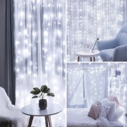 Kurtyna świetlna druciki LED w formie Zasłon Świetlnych 300LED Biały Zimny