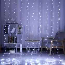Kurtyna świetlna druciki LED w formie Zasłon Świetlnych 300LED Biały Zimny