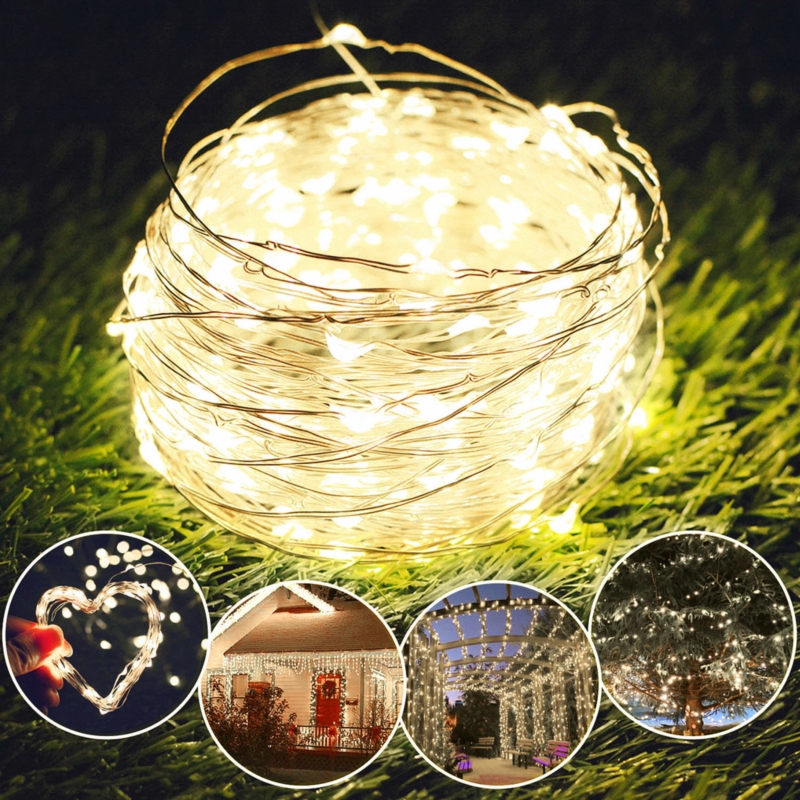 Lampki druciki na baterie 50 LED Biały Ciepły