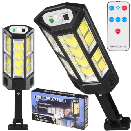 Lampa LED zewnętrzna solarna z czujnikiem zmierzchu + Pilot