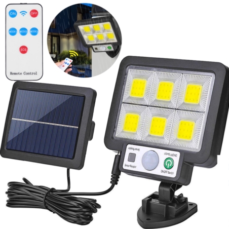 Lampa solarna naścienna LED COB z czujnikiem ruchu i zmierzchu 6x COB