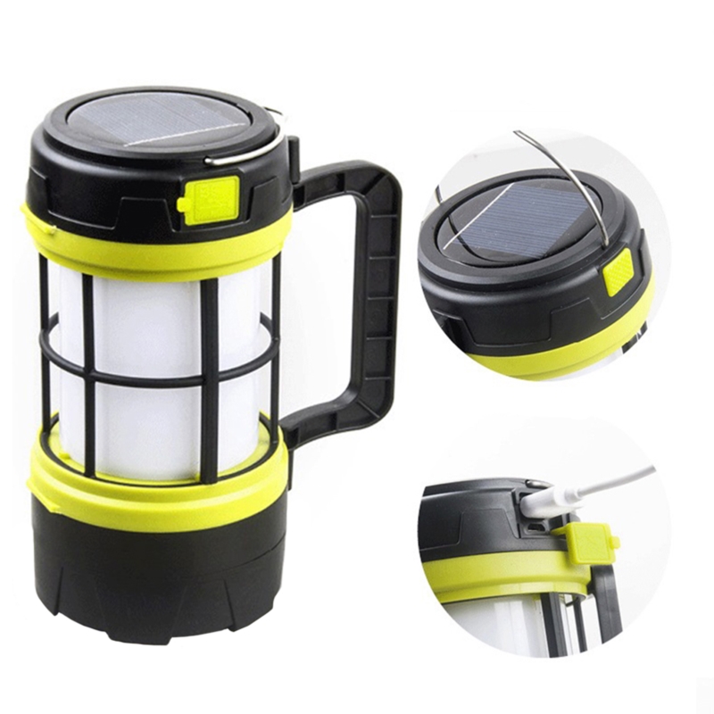 Lampa solarna na biwak akumulatorowa z funkcją latarki z uchwytem LED USB 3w1