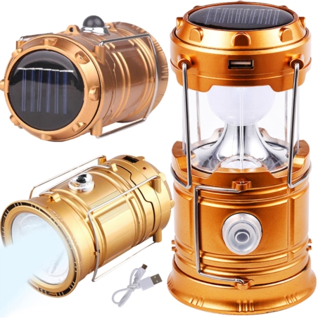 Lampa solarna kempingowa latarka turystyczna Miedziana