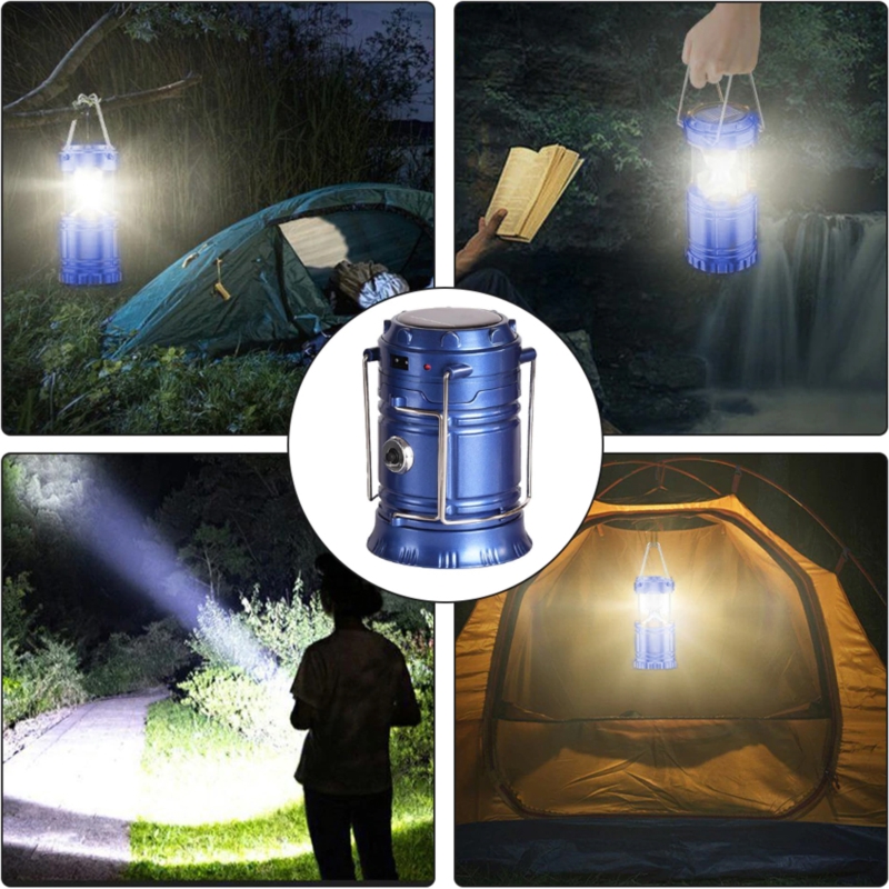Lampa solarna kempingowa latarka turystyczna Niebieska