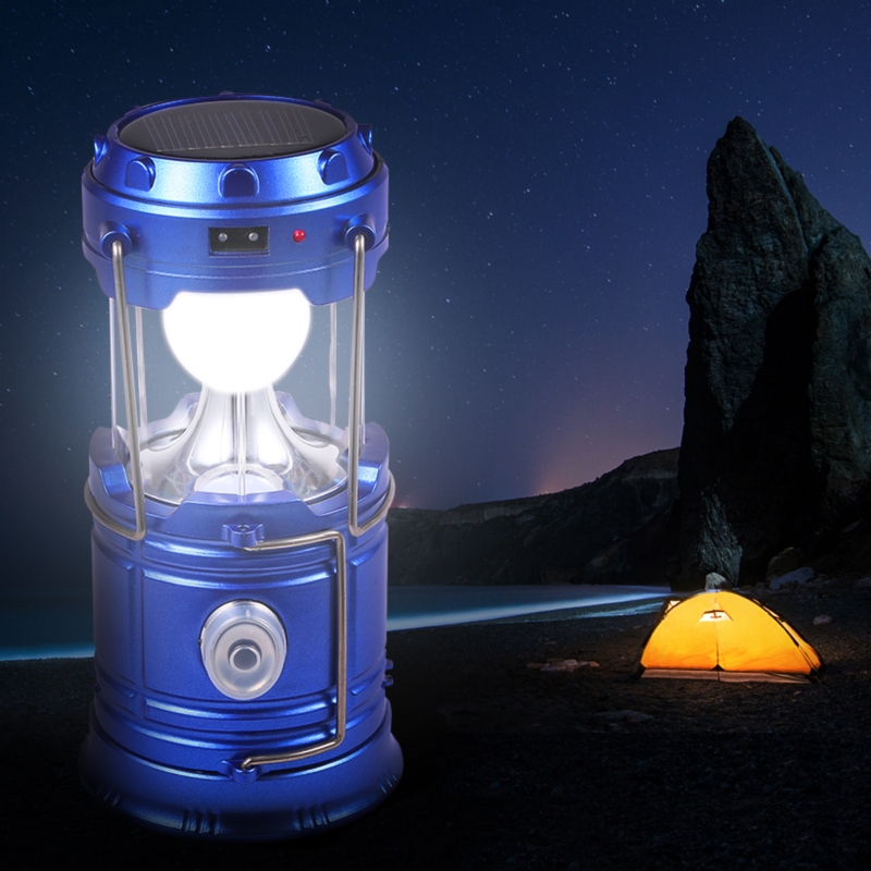 Lampa solarna kempingowa latarka turystyczna Niebieska