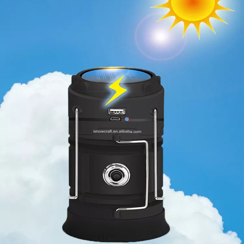 Lampa solarna kempingowa latarka turystyczna Czarna