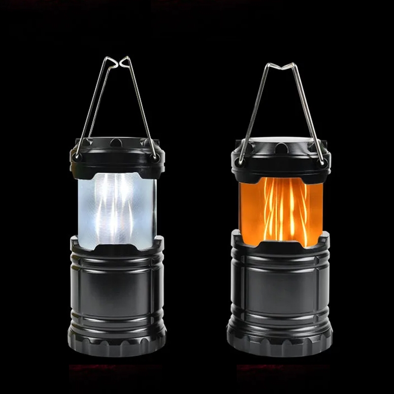 Lampa solarna latarka na biwak Płomień 3w1 Czarna