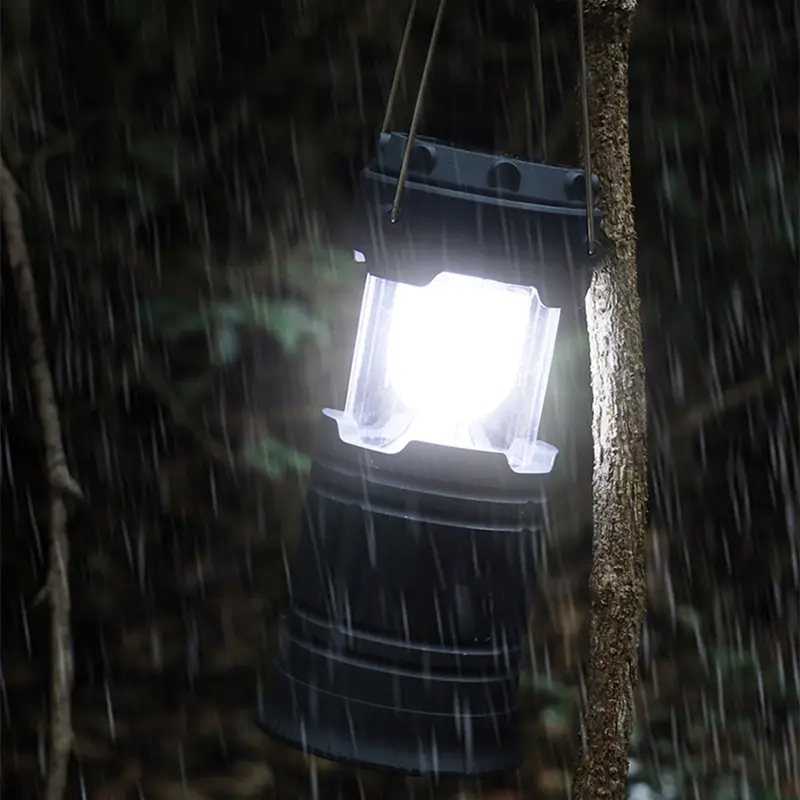Lampa solarna latarka na biwak Płomień 3w1 Czarna