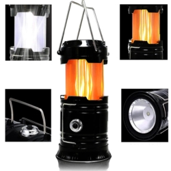 Lampa solarna latarka na biwak Płomień 3w1 Czarna
