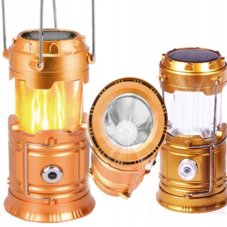 Lampa solarna latarka na biwak Płomień 3w1 Miedziany