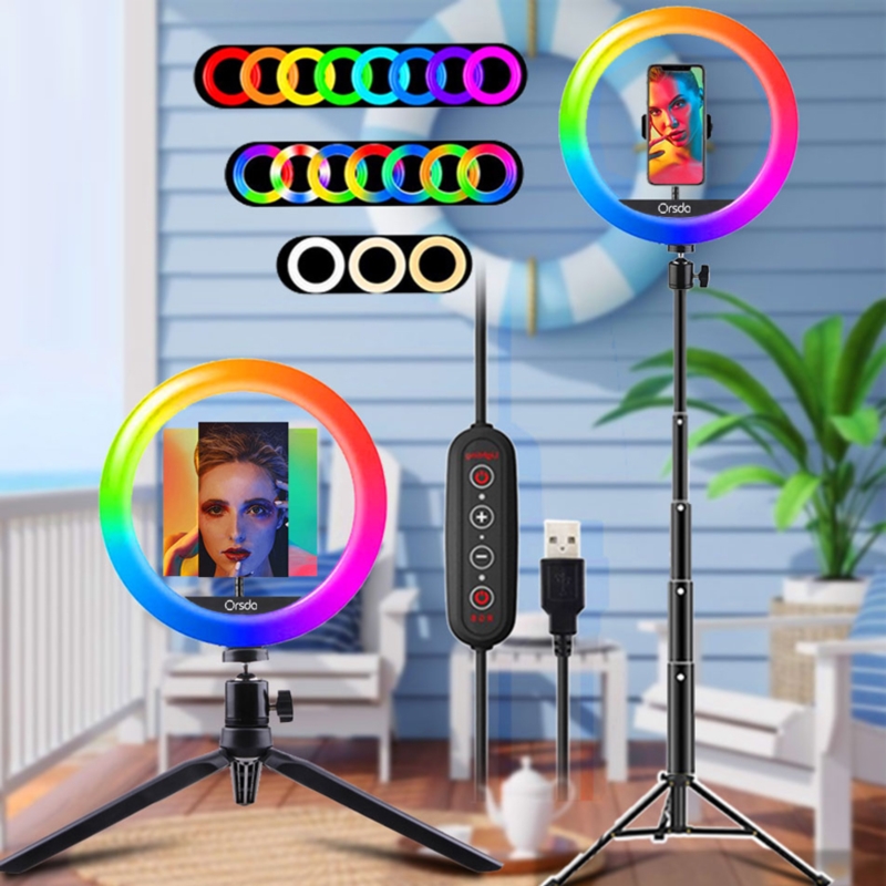 Lampa pierścieniowa do selfie LED RGB + 2x Statyw