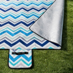 Koc piknikowy z izolowanym spodem Niebiesko-Biały z motywem Chevron 200x200cm
