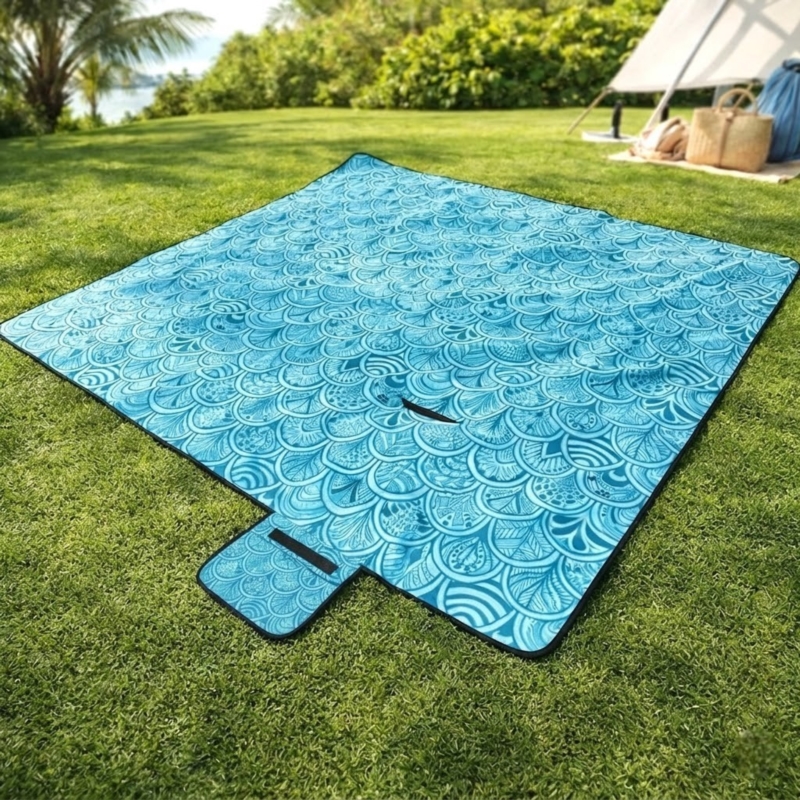 Koc piknikowy z izolowanym spodem Niebieski z motywem Boho 200x200cm