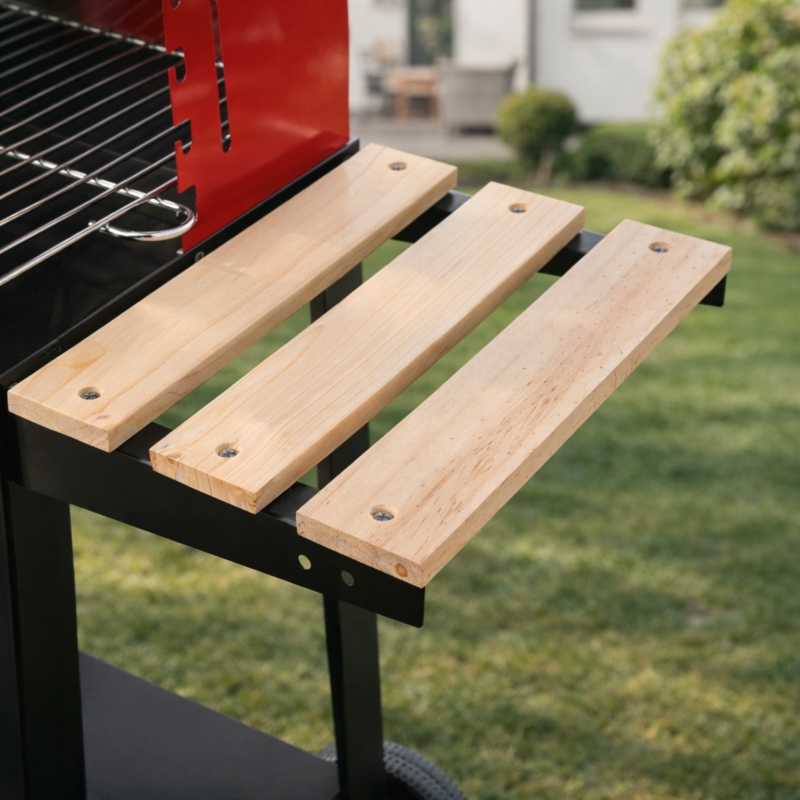Grill węglowy ogrodowy z kółkami Czerwony + Akcesoria