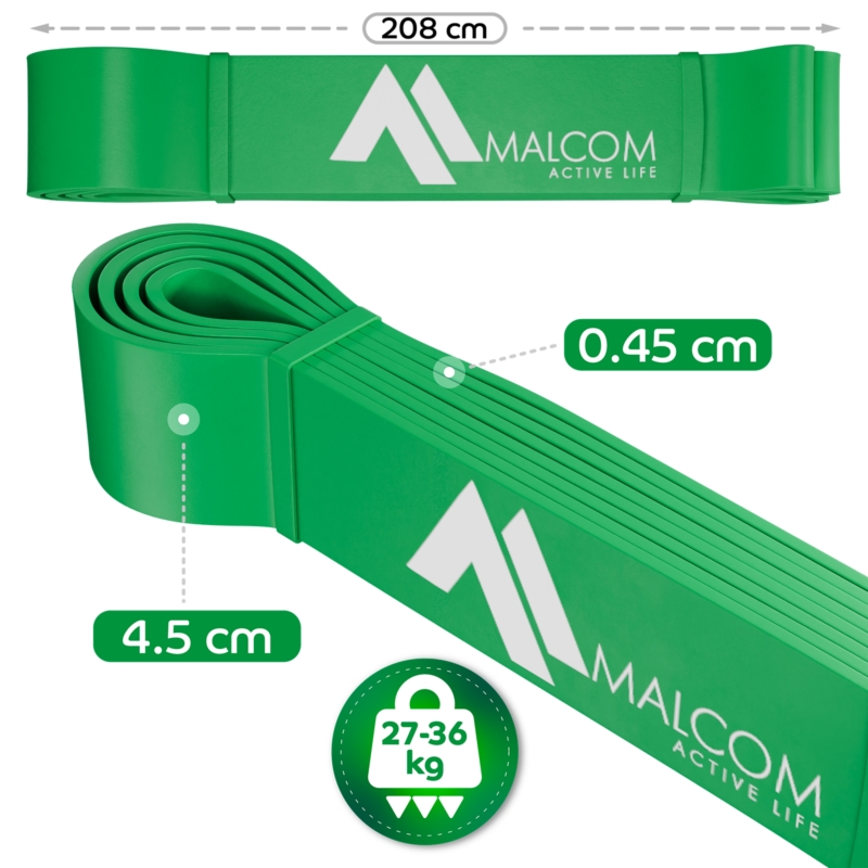 Guma oporowa do ćwiczeń gumy Powerband Zielona 27-36kg