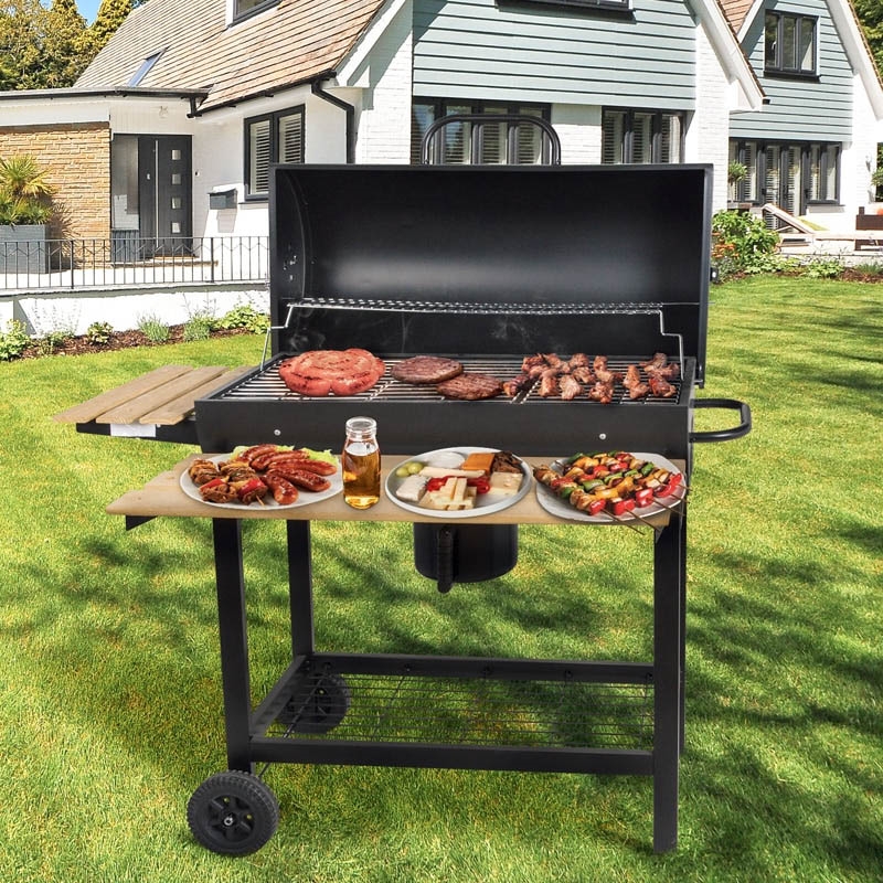 Grill węglowy ogrodowy z kółkami i pokrywą XXL