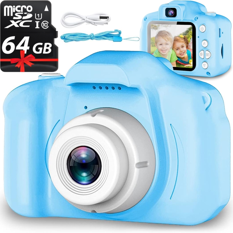 Cyfrowy aparat fotograficzny dla dzieci Niebieski + Karta 64GB