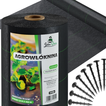 Agrowłóknina wiosenna ściółkująca na chwasty czarna 70g/m2 1,6x100m + 100 Szpilek