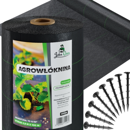 Agrowłóknina wiosenna ściółkująca na chwasty czarna 70g/m2 0,8x100m + 100 Szpilek