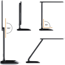 Lampka na biurko LED z regulacją światła, wyświetlaczem i ładowarką USB oraz bezprzewodową Qi Czarna