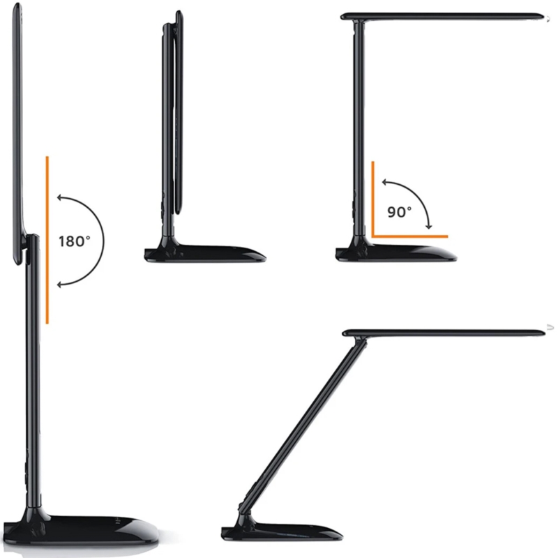 Lampka na biurko LED z regulacją światła, wyświetlaczem i ładowarką USB oraz bezprzewodową Qi Czarna