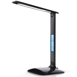Lampka na biurko LED z regulacją światła, wyświetlaczem i ładowarką USB oraz bezprzewodową Qi Czarna