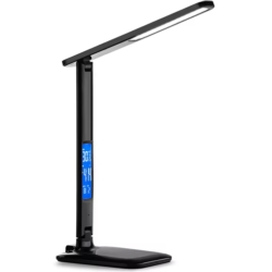 Lampka na biurko LED z regulacją światła, wyświetlaczem i ładowarką USB oraz bezprzewodową Qi Czarna