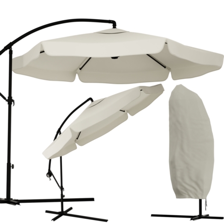 Parasol ogrodowy na wysięgniku składany 350cm Kremowy + Pokrowiec