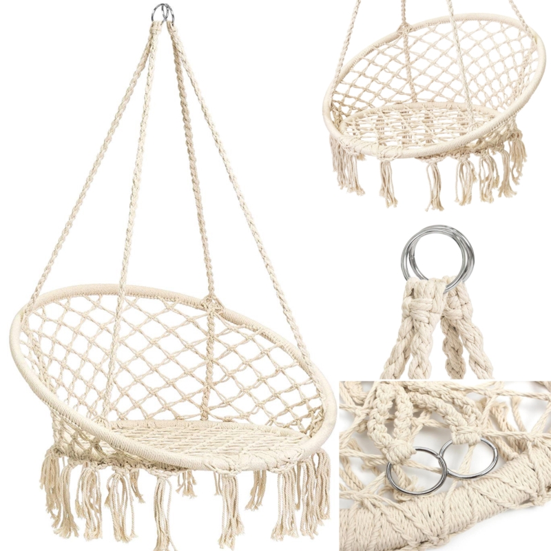 Huśtawka wisząca pleciona fotel BOHO Ecru