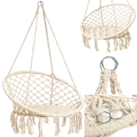 Huśtawka wisząca pleciona fotel BOHO Ecru