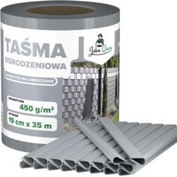 Taśma ogrodzeniowa do paneli ogrodzeniowych 19cm x 35m 450g/m2 Szary + 20 Klipsów