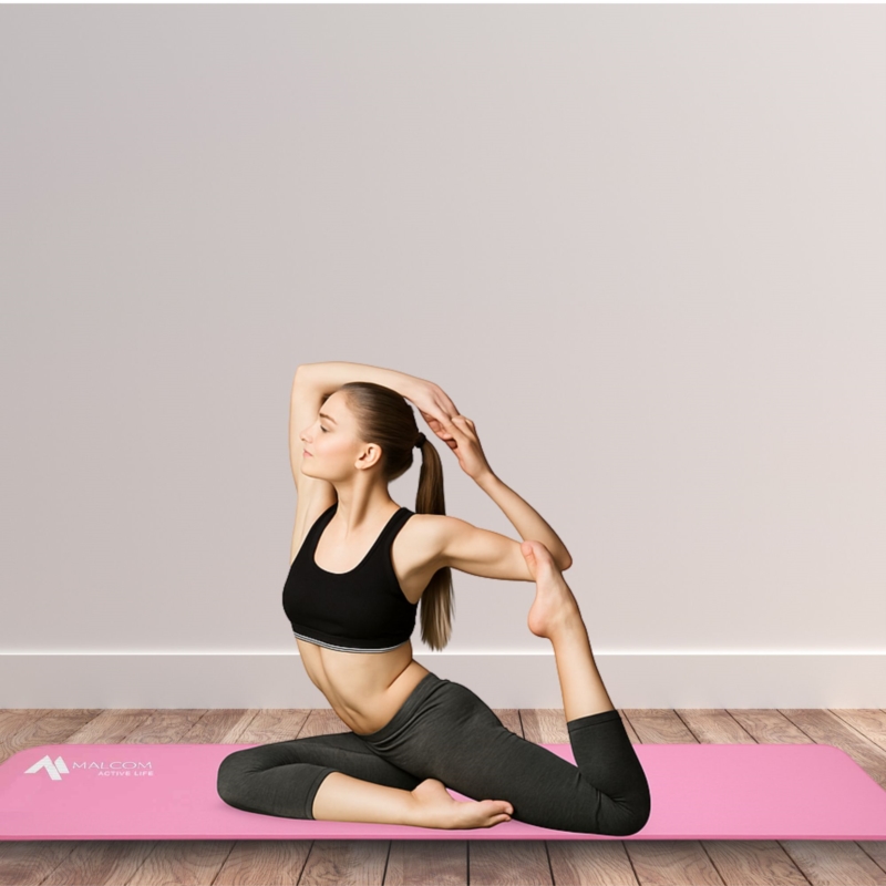Mata antypoślizgowa do ćwiczeń, fitness lub jogi NBR Różowa 183x61x1,5cm