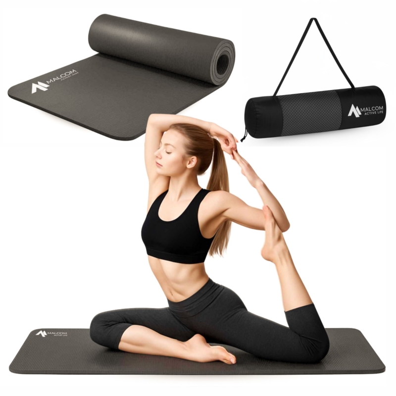 Mata antypoślizgowa do ćwiczeń, fitness lub jogi NBR Szara 183x61x1,5cm