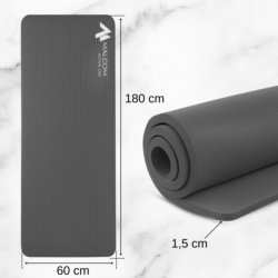 Mata antypoślizgowa do ćwiczeń, fitness lub jogi NBR Szara 183x61x1,5cm