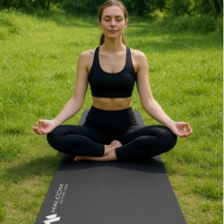 Mata antypoślizgowa do ćwiczeń, fitness lub jogi NBR Czarna 183x61x1,5cm