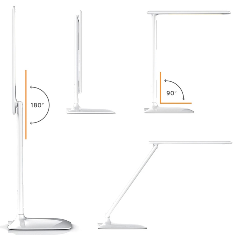 Lampka na biurko LED z regulacją światła, wyświetlaczem i ładowarką USB oraz bezprzewodową Qi Biała
