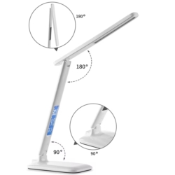 Lampka na biurko LED z regulacją światła, wyświetlaczem i ładowarką USB oraz bezprzewodową Qi Biała