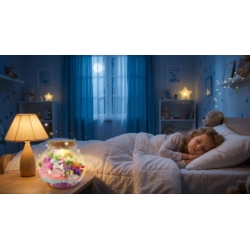 Lampka nocna z piaskiem kinetycznym do modelowania oraz figurkami