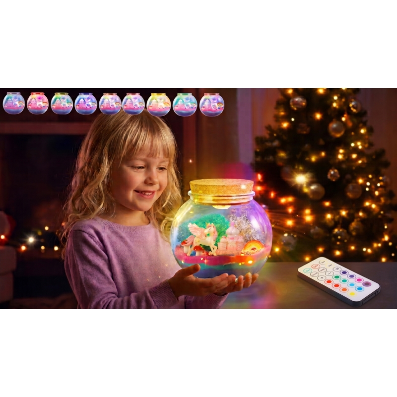 Lampka nocna z piaskiem kinetycznym do modelowania oraz figurkami